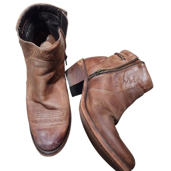 Justin REBA western cowboy boots size 6.5 low ankle booties‎ brown leather - Picture 7 of 10